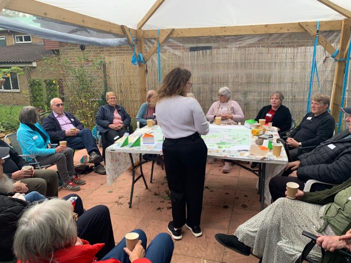 Researcher Rebecca Hadley meeting with local PPI group to discuss the project